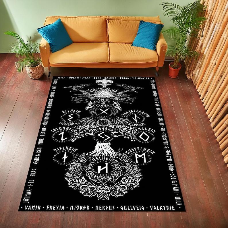 Viking Valknut Symbol Rug, Norse Pagan Mythology Carpet, Non-Slip Washable Scandinavian Floor Mat for Nordic Home Decor 50x80cm