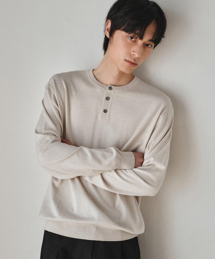 Wednesday Oasis Washable Minimal Henley Neck Knit_Soft Beige(Wc26Kn21)