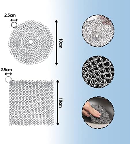 ZoeTekway 2-Piece Cast Iron Cleaner Set - Stainless Steel Ring Scrubber for Dutch Oven, Grill Pan & Wok - Rust Removal Cleaning Tool