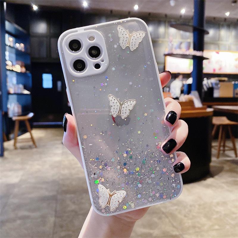 Applicable To IPhone16Promax Mobile Phone Case Eye Protection Flash Pink Butterfly 1413 Apple 15 Protective Case Luxury