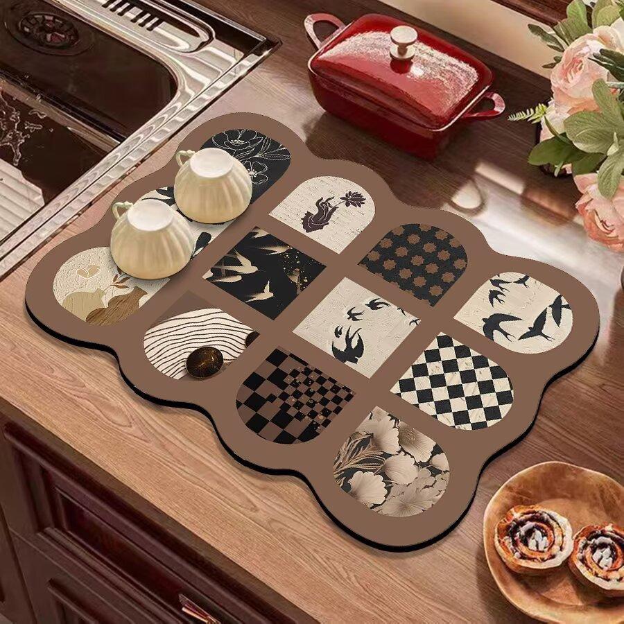 Vintage Kitchen Countertop Draining Mat Tableware Mat Non-Slip Mat Microwave Oven Top Mat Placemat Heat Insulation Mat