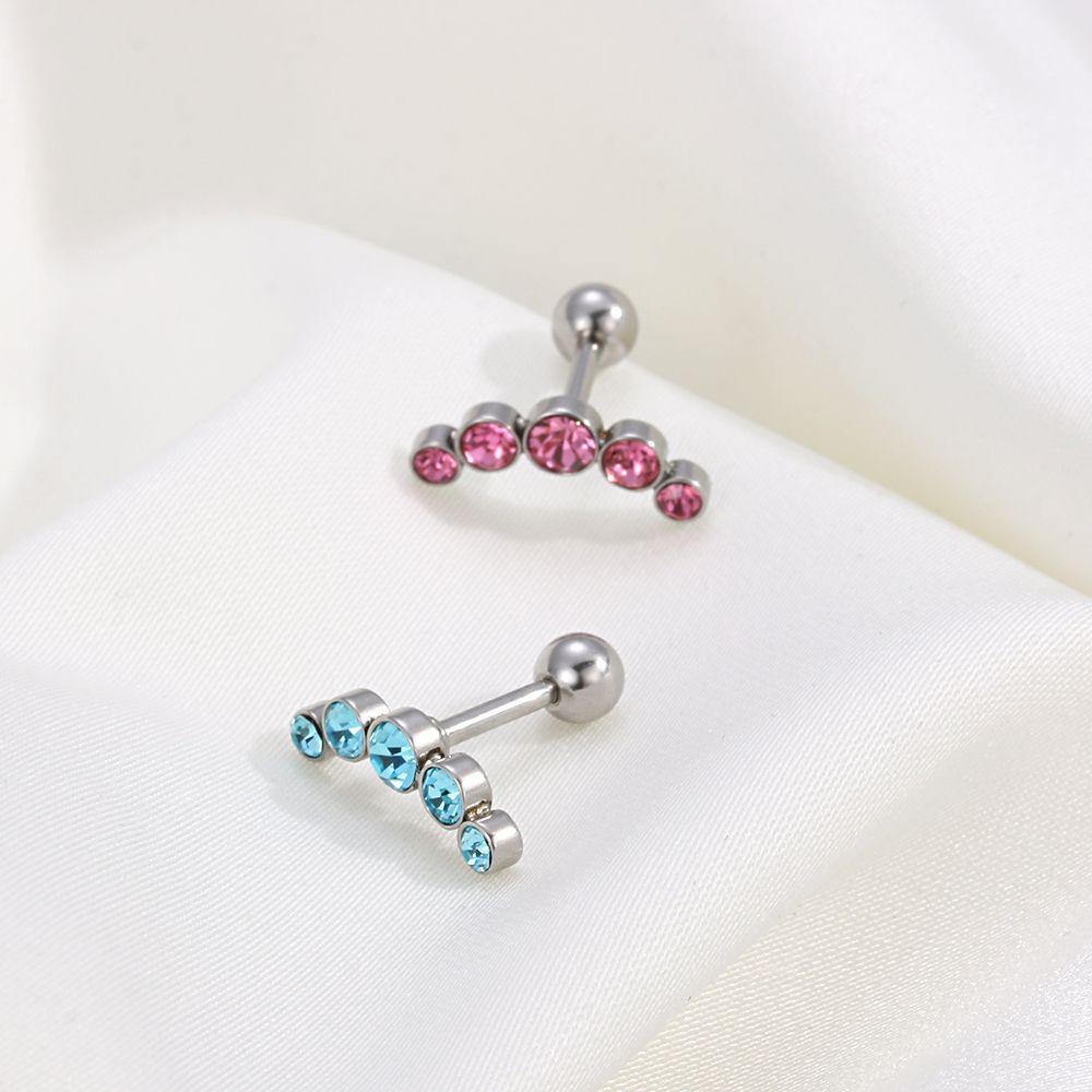 Punk Stainless Steel Bar Stud Earrings Fashion Crystal Gem Earrings Ear Piercing Cartilage Helix Tragus Earrings Body Jewelry
