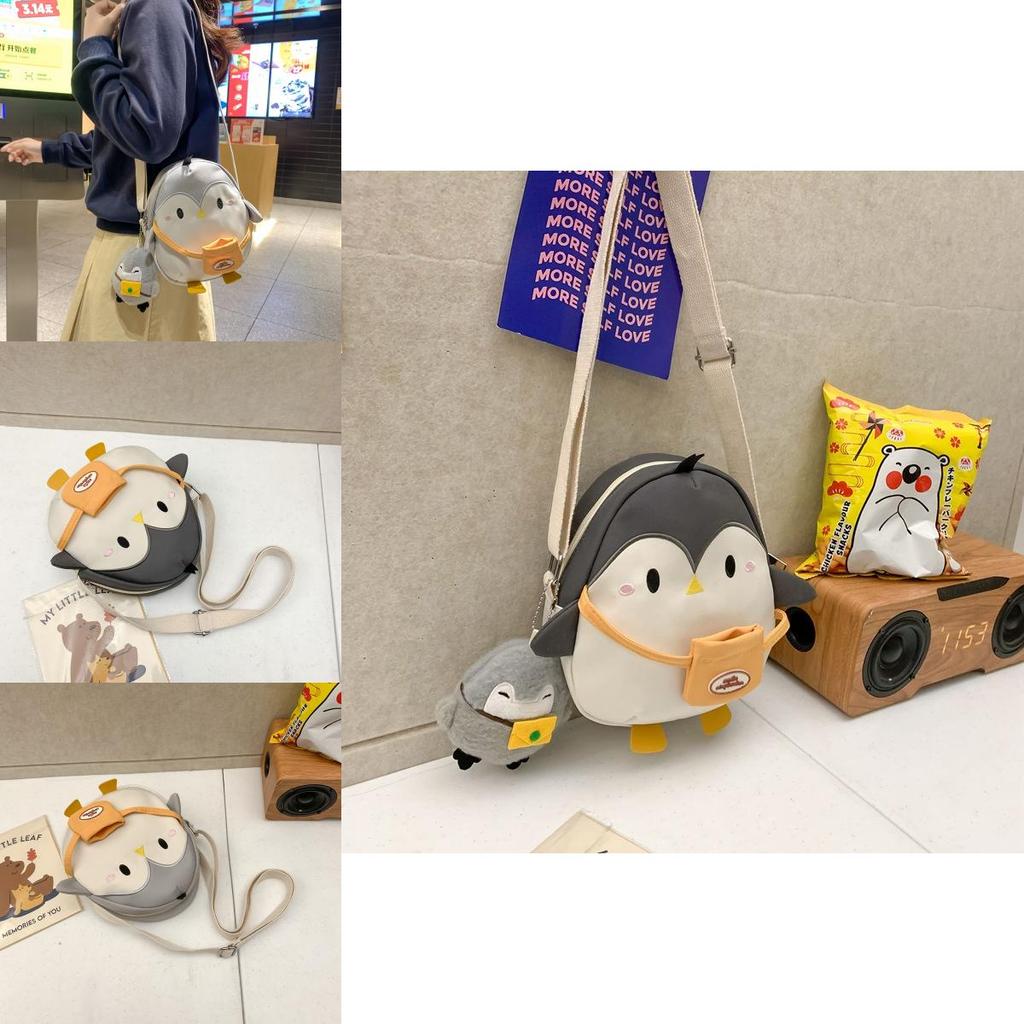 Adorable Cartoon Penguin Shoulder Bag Lightweight Corduroy Crossbody For Kids