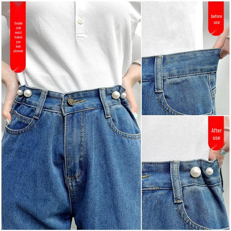Waist-Cinching Pin: Adjustable Brooch with Pearl Button for Slimming and Anti-Exposure