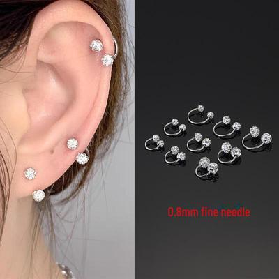 Žvilgantys dvigubi deimantiniai rutuliniai titano plieno auskarai - 0,8 mm užsukamos smeigės moterims, patogūs miegui