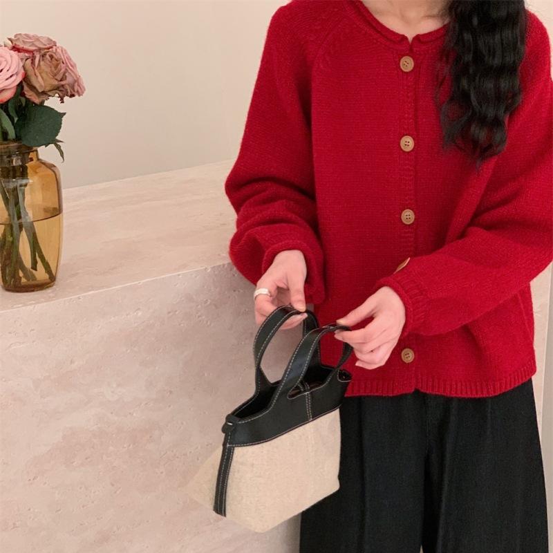 Autumn and Winter New Simple Style Solid Color Versatile Knitted Cardigan Loose Lazy Style Sweater Jacket Top