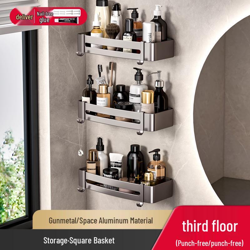 Gunmetal No-Drill Triangular Bathroom Shelf - Space Aluminum Corner Storage Basket