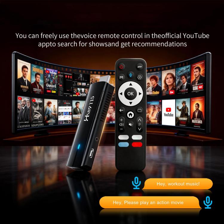 HS89 T15 Android 14 Mini HD TV Stick with Remote Control, RK3539 Cortex-A55 Quad-Core