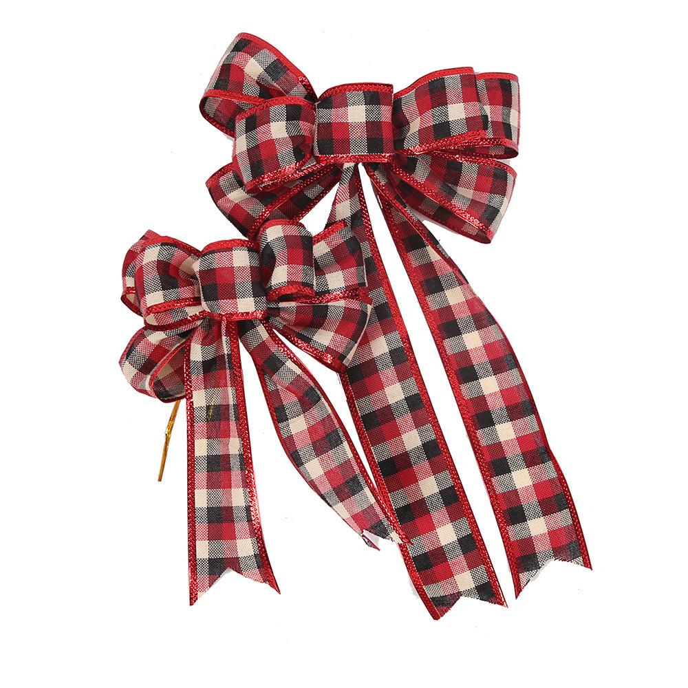 Large Decorative Plaid Bow For Christmas Tree Gift Box Festive Ribbon Door Hanger