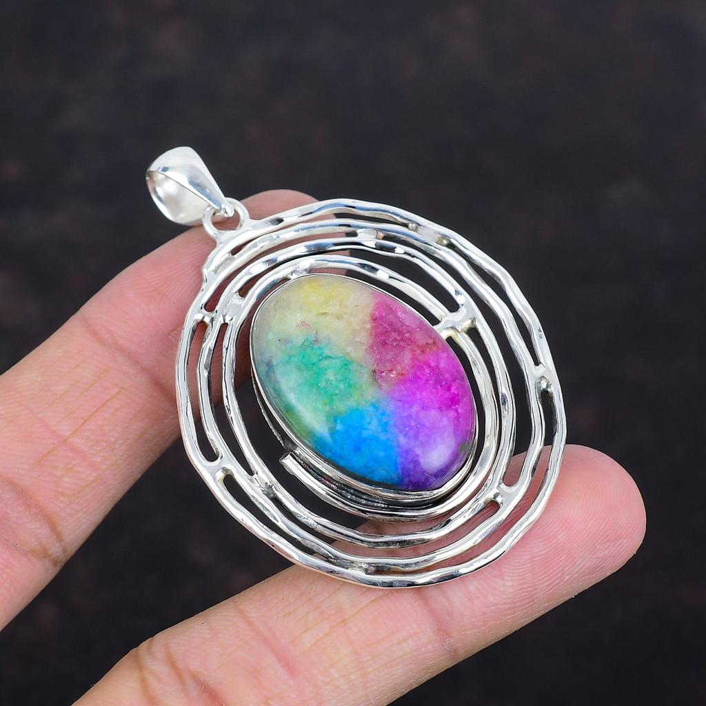 Rainbow Solar Quartz Druzy Pendant Natural Gemstone Pendant 925 Sterling Silver Pendant Decent Pendant Wedding Gifts Handmade Silver Jewelry