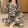 Zebra Striped Coral Velvet Pajamas Homewear Suit Women's Fall and Winter New Home Suit Padded and Thickened Warm Clothes