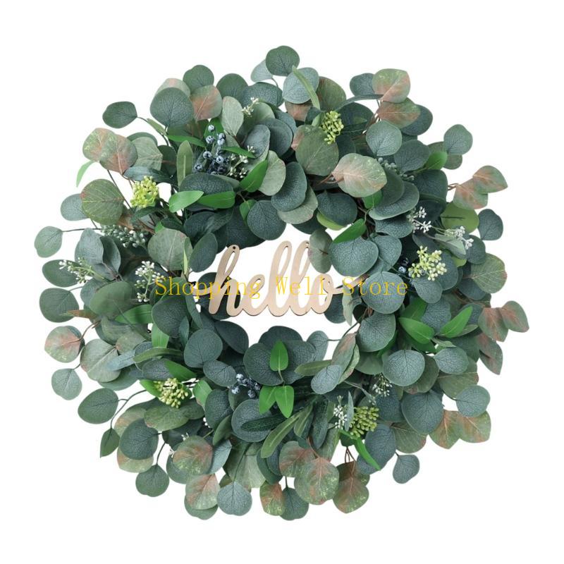 KX4B Multipurpose Large Green Leaf Artificial Wreath with Berries Designs for Festival Garden and Party Decorations