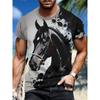 3D Majestic Horse Printing Round Neck Street Fashion T-Shirt Three-Dimensional Printing Horse Men's Creative Short-Sleeved Round