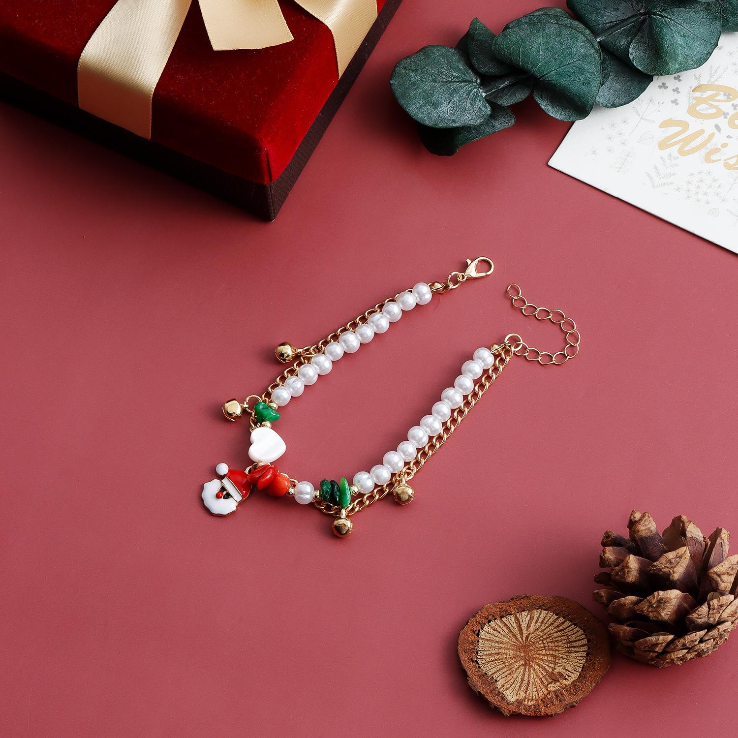 

Christmas Santa Claus head pearl jewelry love bell creative simple double bracelet