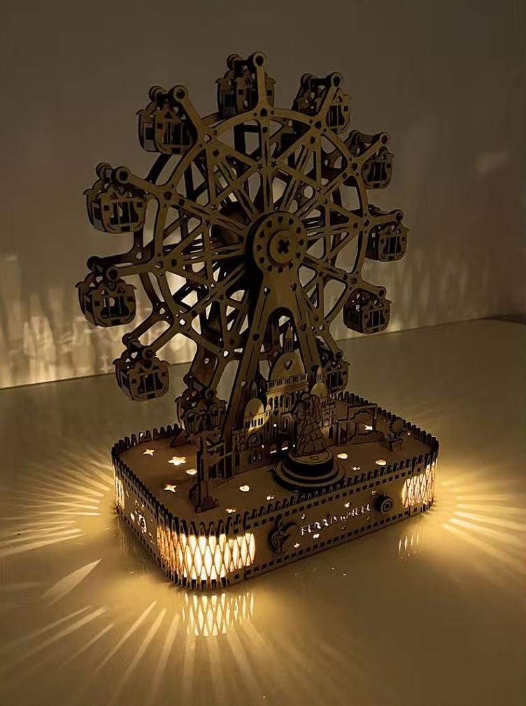 DIY 3D Wooden Ferris Wheel Puzzle Music Box Mechanical Model Kit Home Decor Gift
