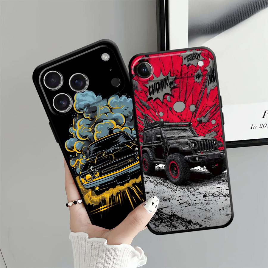 Retro Cartoon Car Case for Apple iPhone 17 Pro Max 12 XR XS MAX 14 15 Pro 7 8 16 Air 11 13 Funda Phone Cover