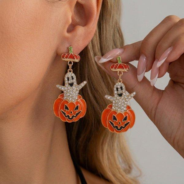 Funny Black Cat Pumpkin Earrings For Women Vintage Punk Enamel Kitten Pumpkin Drop Earring Halloween Party Aesthetic Jewelry