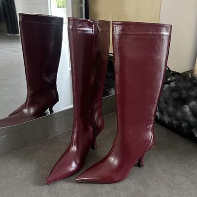 Fashion Liyke High Quality Soft Cozy Leather Pointed Toe Knee-High Boots Woman Fashion Zip Autumn Winter Low Heels Ladies Shoes Booties