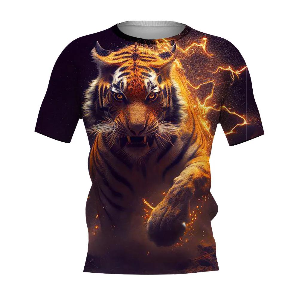 Summer New Men's T-shirt 3D Printed Tiger Fashion Domineering Short Sleeved Street Top Round Neck T-Shirts
