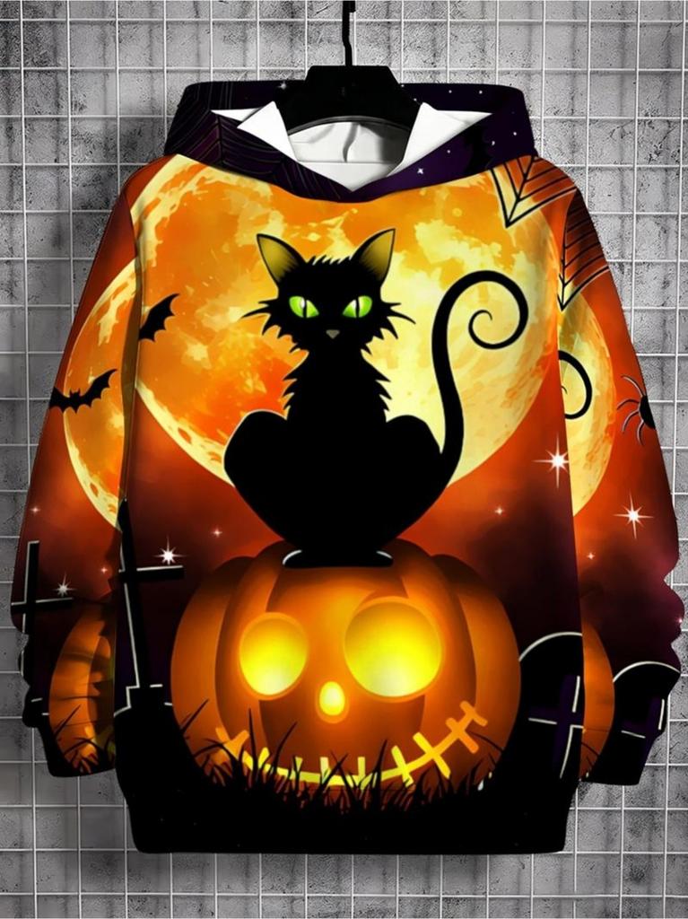 Halloweenová Kreslená 3D Tištěná Dětská Mikina Módní Street Style Dlouhý Rukáv Vrchní Díly Lehká Pohodlná Mikina s Kapucí