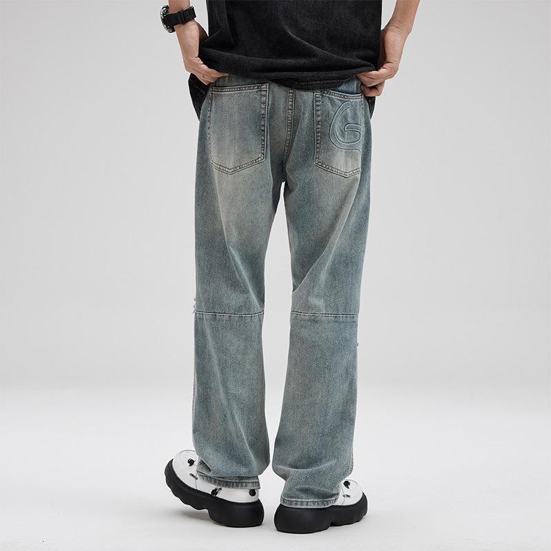 Spring and Summer New Ripped Straight Micro-tip Nostalgic Blue Jeans Denim City