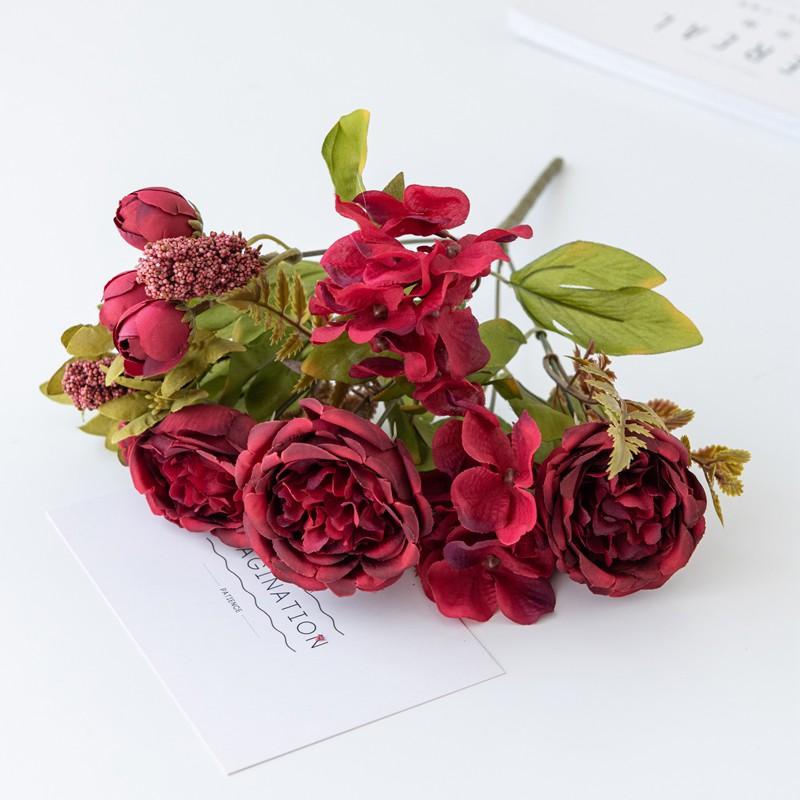 Künstliche Blumen Festival Girlande Hochzeit Garten Rosenknospe Bogen Künstliches Pfingstrosen Bouquet Brautvase Zimmer Heimdekoration Seidenhortensie