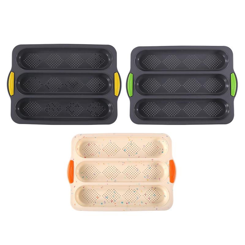 Silicone Perforated Baguette Baking Pan - 3-Slot Non-Stick Bread and Cake Mold