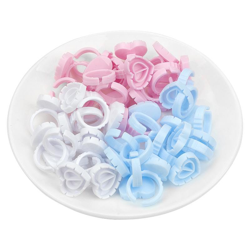 Heart-Shaped Eyelash Glue Ring Cups, 100-Pack - Eyelash Grafting & Embroidery Tools