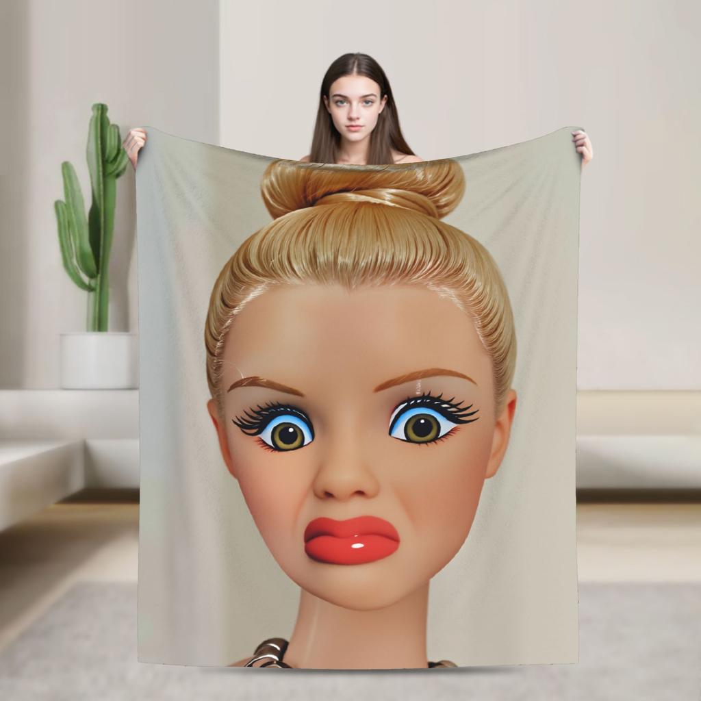 Funny Disgusting Doll face Meme Hilarious Sarcastic Plush blanket Children Flannel Throw blanket For Couch Chair Warm