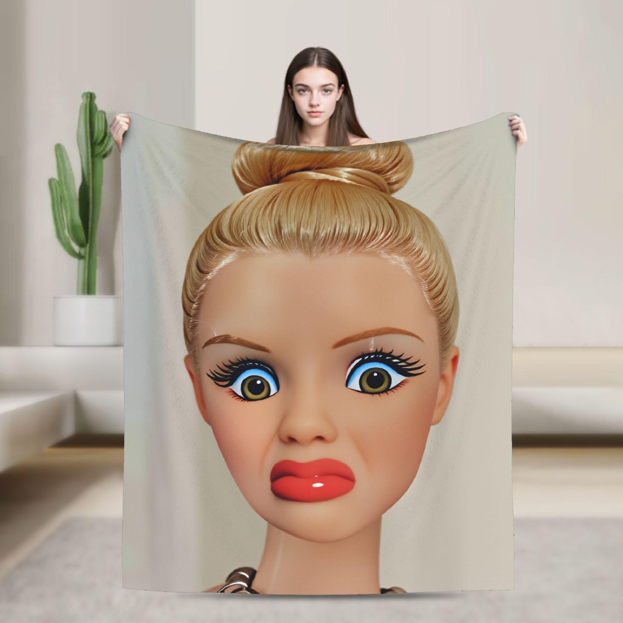 Funny Disgusting Doll face Meme Hilarious Sarcastic Plush blanket Children Flannel Throw blanket For Couch Chair Warm 100x150cm
