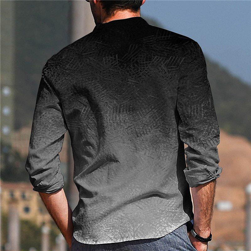 Spring and Autumn Gradual Change Long-sleeved Stand-collar Men's Casual Shirts