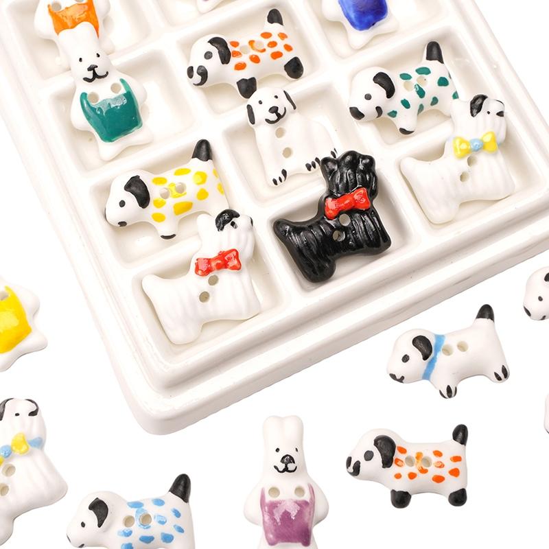 Lovely Ceramic Button Cartoon Ceramic Beads Cartoon Rabbit Puppy Button Beads DIY Jewelry Beads DIY Clothing Beads 1pc