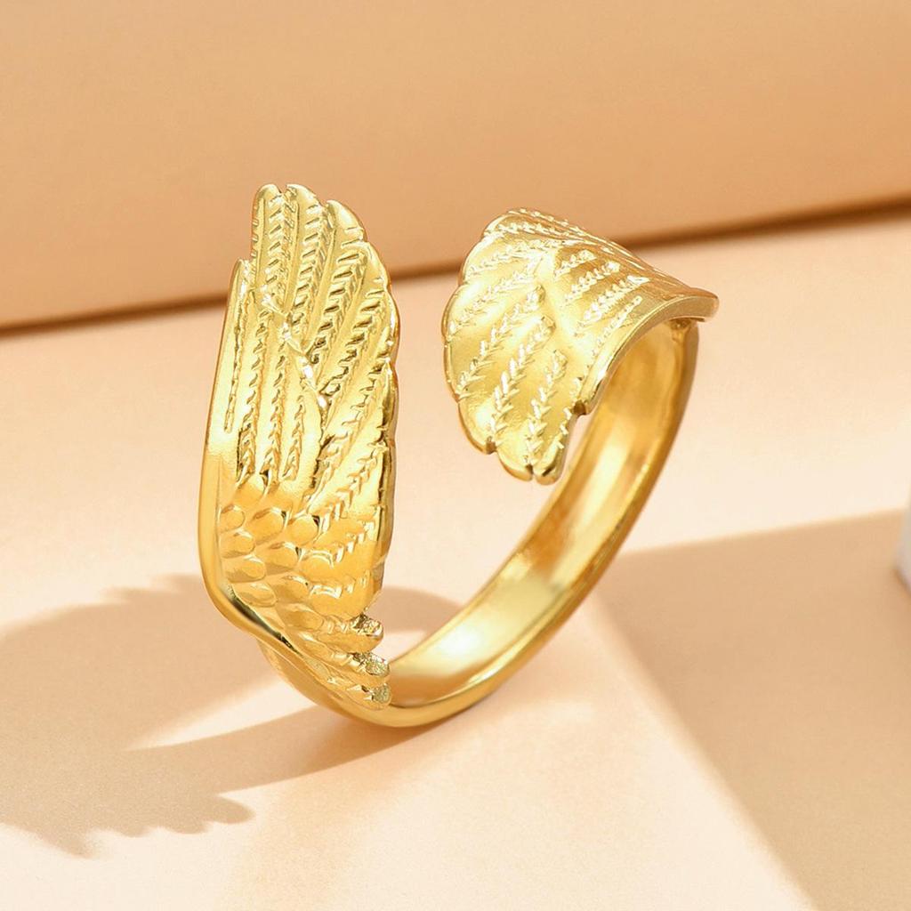 Angel Wings Open Ring: Titanium Steel Dark Street Style for Men & Women