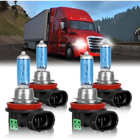 Fit For Freightliner Cascadia Commercial Truck 2008-2017 Halogen Headlight Bulbs, H11 High Beam+H11 Low Beam, High Performance Replacement Bulb, Pack