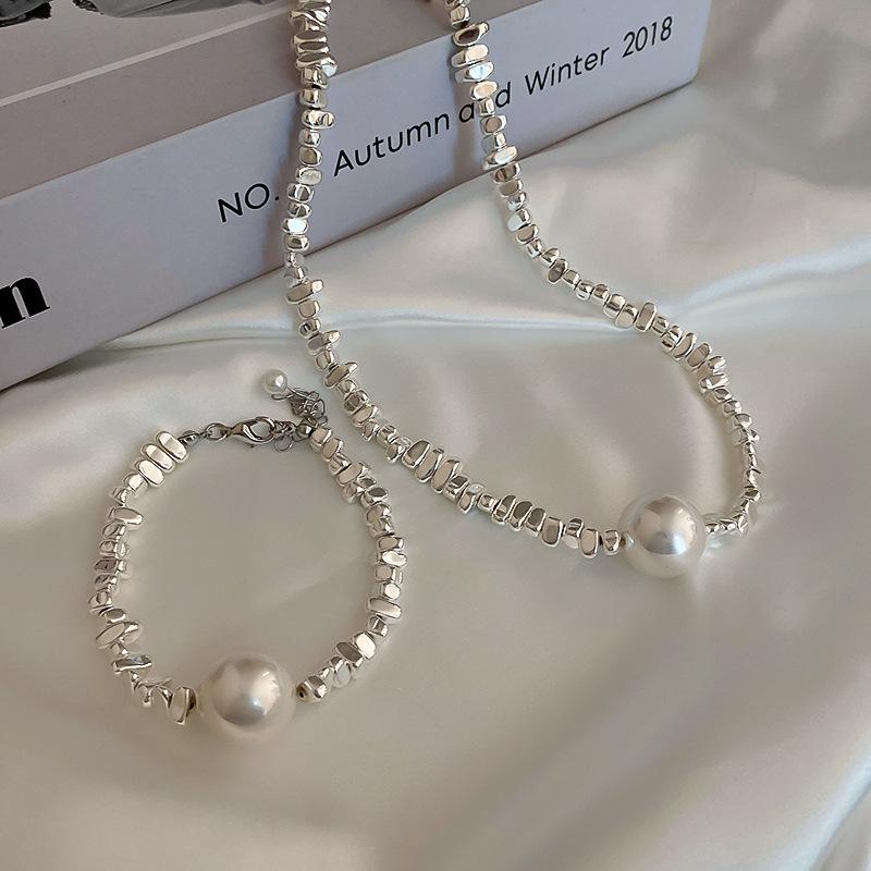 High-End Irregular Silver Pearl Necklace & Clavicle Chain Choker Bracelet