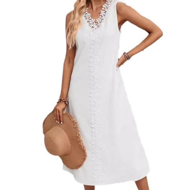 Boho Lace Patchwork Summer Long Dress Women Sleeveless S