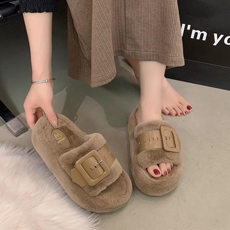 Muffin thick-bottomed Korean version of fluffy slippers for women's autumn and winter new versatile outer wear casual office cotton mop