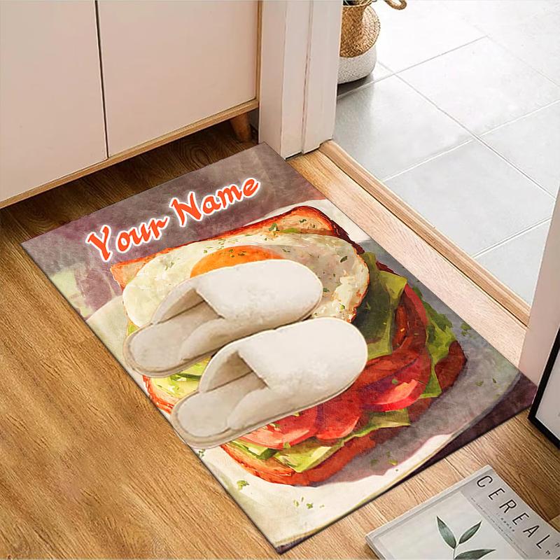 1PC Custom Name "Your Name's Egg Sandwich" Theme Floor Mat Ideal for Living Room, Game Rooms, Office, Bedroom, Floor Mat Playful Design