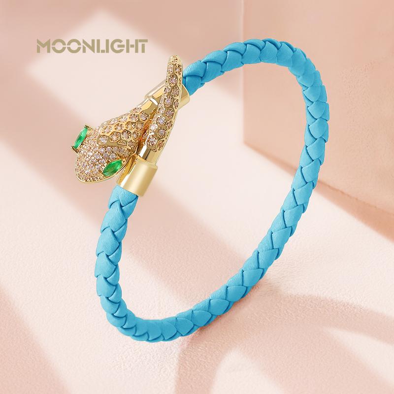 High Quality Snake Head Open Bracelets for Women New Trendy Genuine Braided Leather Bracelet Jewelry Gift Fashion Accessories