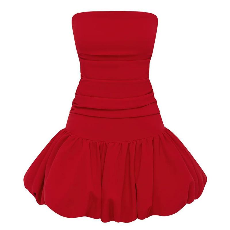 European and American Style Women's Backless Slimming Flower Bud Lantern Puffy Dress