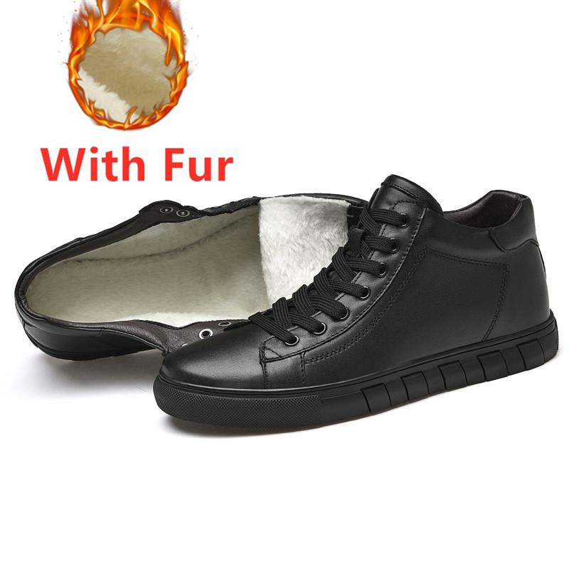 Pantofi de Bază de Lux pentru Bărbați Primăvară Iarnă Cizme de Zăpadă de Pluș Piele Naturală Adidași Negri Balerini Adidași Înalți pentru Bărbați Încălțăminte Cizmă