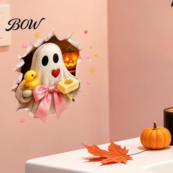 Lifelike Toilet Wall Art Halloween Bathroom Sticker, Cute Ghost Witch Cat Decal, Spooky Decorations Skeleton Are You Pooping Sticker for Decor Cartoon