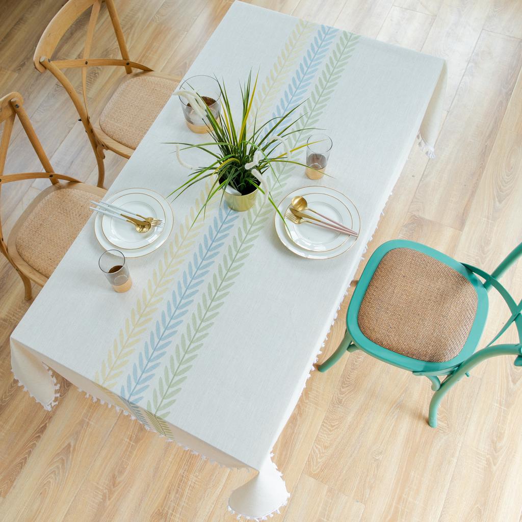 Embroidery Anglicanum Tassel Tablecloth, Cotton Linen Dust Proof Table Cover, for Kitchen Dining Room,Home Party Tabletop Decor