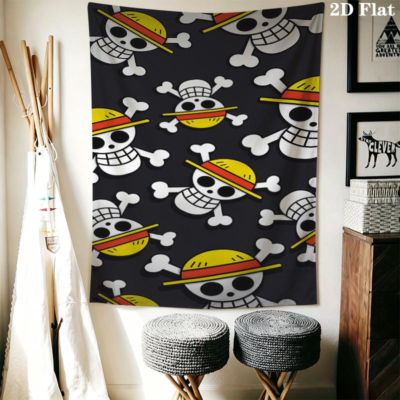 One Piece Straw Hat Pirates Wall Tapestry Aesthetic Wall Hanging Printed Fabric Blanket Decorative Tapestries For Bedroom Living Room Home Decor
