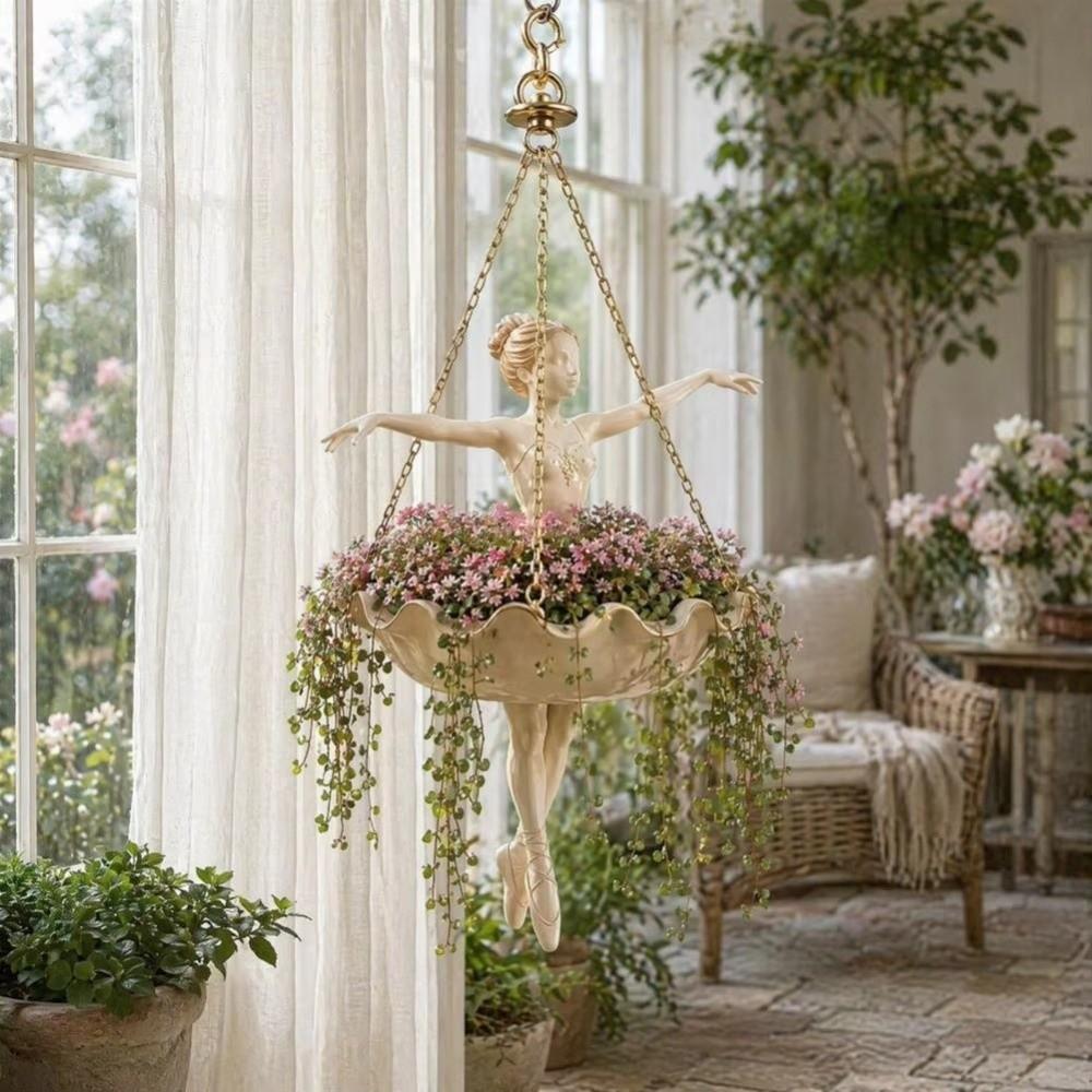 Whimsical Fairy Flower Pot Resin Girl Hanging Plant Basket Flower Container  Cafe Decorations