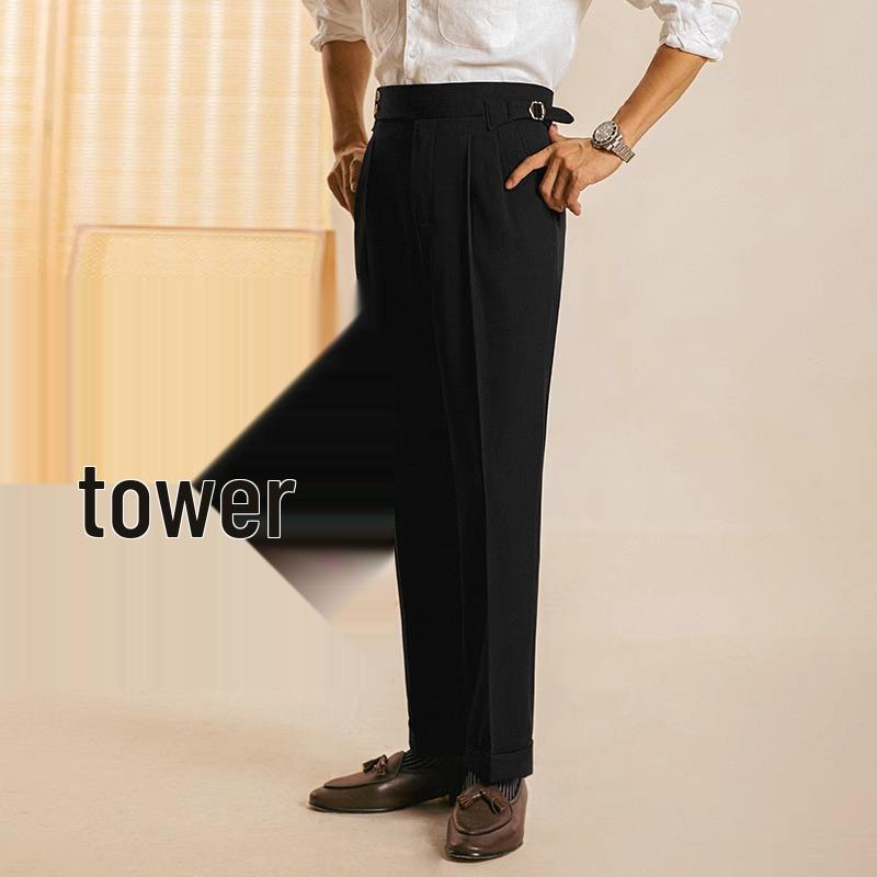 Męskie spodnie neapolitańskie high-end slim-fit, skrócone - ekskluzywne Tony Teacher, styl lekko dojrzały.