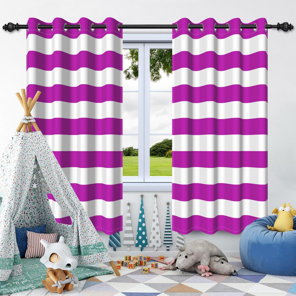 2pcs Simple Solid Color Transverse Striped Blackout Curtains for Bedroom Living Room Darkening Thermal Insulated Window Curtains