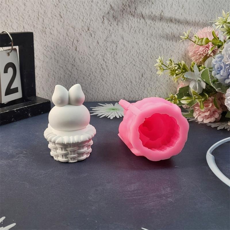 3D Korb Hasen Statue Silikon Kerzenformen Epoxidharz Silikonformen für Kerzen Seife Fondant Schokolade Kuchen Backen