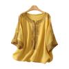 Fashionable Women's Cotton Linen Embroidered V-neck Short-sleeved T-shirt, Loose Summer Top