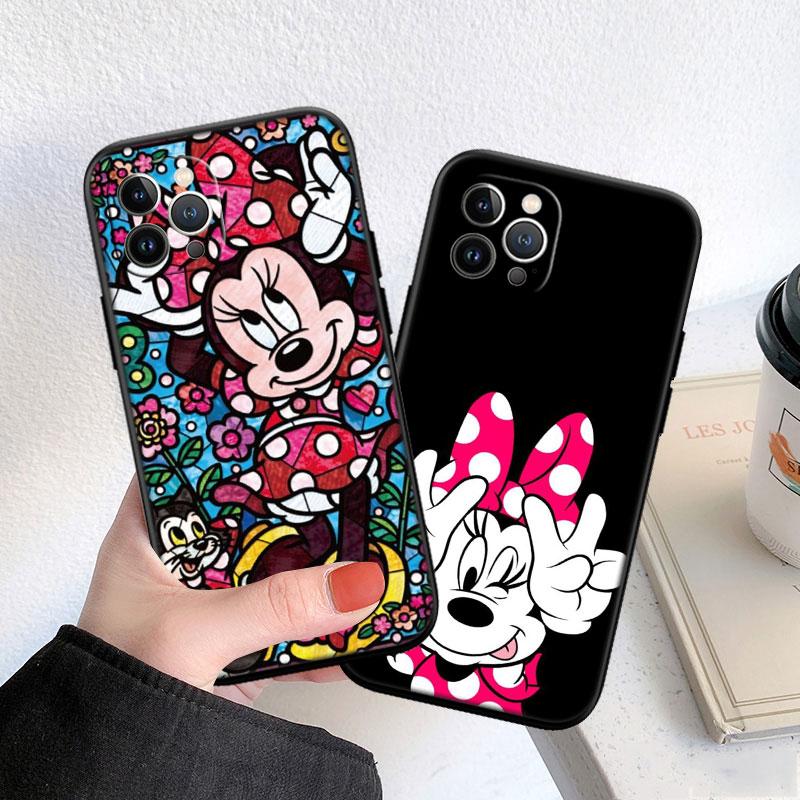 CJ77 Mickey Minnie Mouse Soft Shell Phone Case for iPhone 16 15 14 13 12 Pro Max Plus Mini